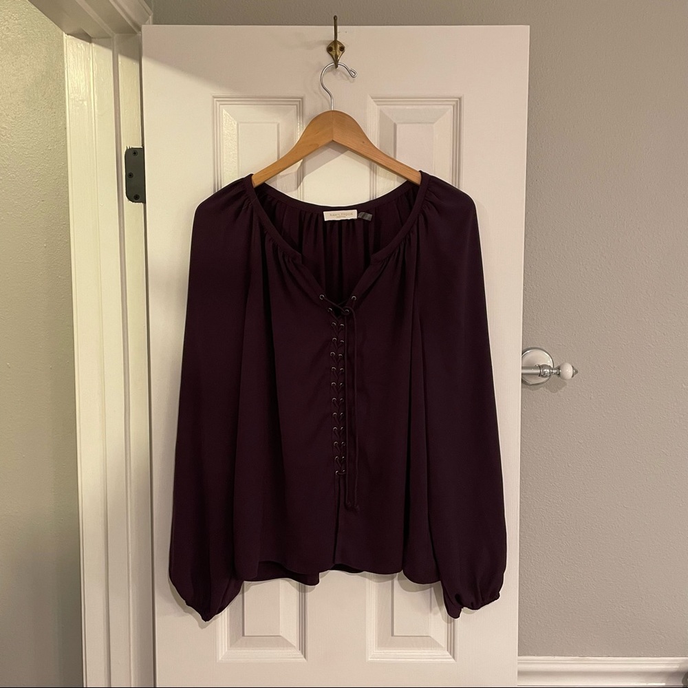 Ramy Brook Kat Dark Eggplant Purple Lace Up Top Medium